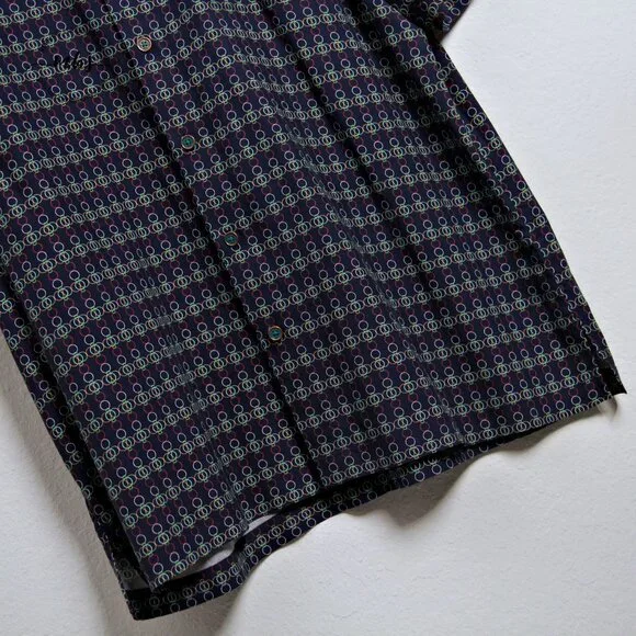 Nat Nast Men's Silk Multicolored Circles Pattern Button Down Shirts in Blue